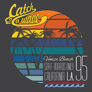 加利福尼亚威尼斯海滩印刷 T恤衫印刷设计 夏季矢量徽章应用标签海浪冲浪衬衫木板贴纸天堂海豹球座衣服热带图片