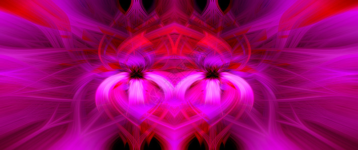 美丽的抽象交织在一起的 3d 纤维形成了火花 火焰 花朵 相互关联的心形 粉色 紫色 栗色和红色 插图 横幅和全景尺寸电气童话魔图片