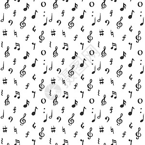 音乐笔记无缝模式矢量图 手绘素描涂鸦音符符号黑色绘画歌曲插图邮票草图打印记录白色立体声图片