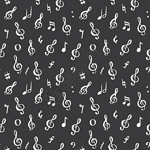 音乐笔记无缝模式矢量图 手绘素描涂鸦音符符号岩石插图黑色打印横幅立体声绘画歌曲包装剪贴簿图片