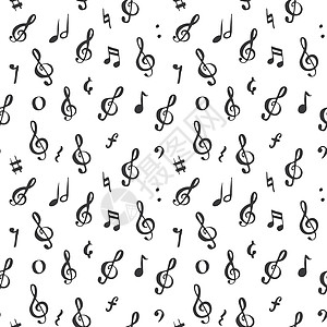 音乐笔记无缝模式矢量图 手绘素描涂鸦音符符号歌曲横幅旋律岩石记录剪贴簿包装草图墙纸邮票图片