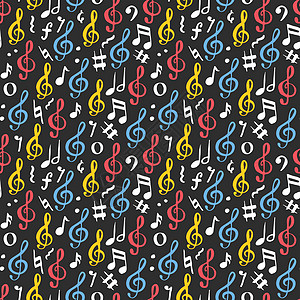 音乐笔记无缝模式矢量图 手绘素描涂鸦音符符号旋律歌曲专辑墙纸邮票立体声打印插图包装框架图片