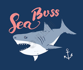 剪切鲨鱼手画草图 T恤衫印刷品设计矢量插图卡通片绘画女孩海洋荒野吉祥物海浪衣服游泳危险图片