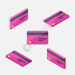 信用卡粉色一等度和平面图标矢量图片