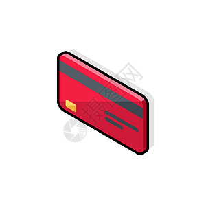 信用卡红左视图Shadow 图标矢量等量信用黑色商业插图债务借方购物零售花费小样图片