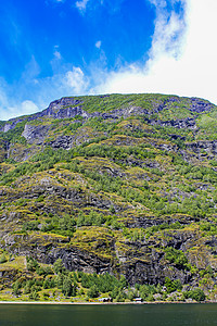 挪威美丽的山地和峡湾景观 挪威的奥兰斯福德索格涅夫霍德风景海岸海景爬坡岩石天气山脉远足全景旅行图片