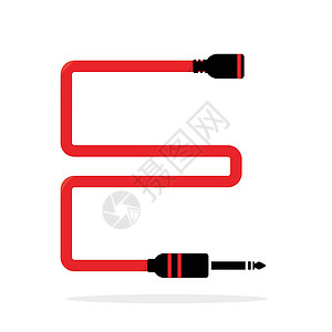 由插孔电缆或电线形成的字母 E 字母标识 用于您的音频 声音或音乐应用程序或企业标识的矢量设计模板元素 在白色背景上隔离的标志或图片
