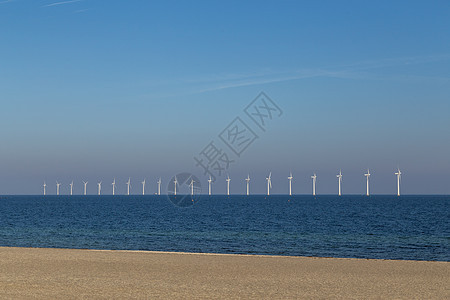 哥本哈根Amager海滩离岸风力发电厂风车涡轮农场蓝色涡轮机电气生产技术公园力量图片