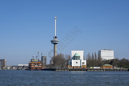 鹿特丹欧洲马斯特塔与浮动中国餐馆公园地标建筑景观天际全景游客城市旅游港口图片