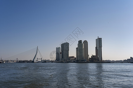 鹿特丹市风景 从河边查看酒店景观天空建筑天际运动餐厅城市时段商业图片