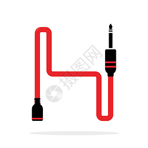 由插孔电缆或电线形成的字母 H 字母徽标 用于您的音频 声音或音乐应用程序或企业标识的矢量设计模板元素 在白色背景上隔离的标志或图片