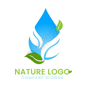 水滴水 绿叶自然 生态概念标志设计图片