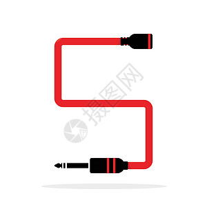 由插孔电缆或电线形成的字母 S 字母徽标 用于您的音频 声音或音乐应用程序或企业标识的矢量设计模板元素 在白色背景上隔离的标志或图片