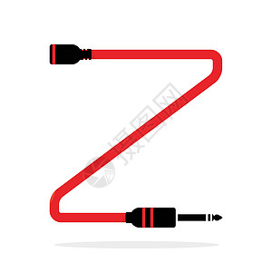 由插孔电缆或电线形成的字母 Z 字母标识 用于您的音频 声音或音乐应用程序或企业标识的矢量设计模板元素 在白色背景上隔离的标志或图片