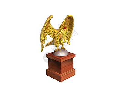 金鹰雕形 翅膀伸展爪子木质眼睛纹章底座动物金属背景图片