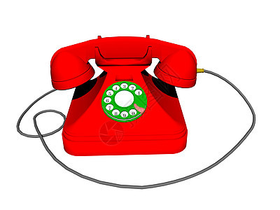 红色电话 有线和拨号蓝色塑料耳机紫色螺旋电缆扬声器麦克风图片