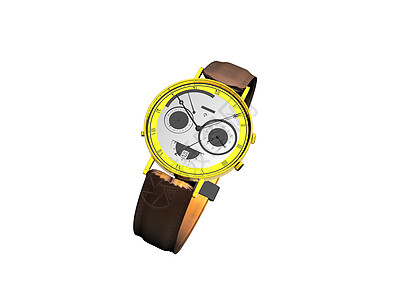 金色男子手表和棕皮皮带玻璃钟表饰品手臂表带发条指针珠宝计时拨号图片