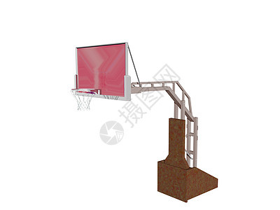 暂停使用的篮篮篮篮运动戒指金属篮子棕色跳跃篮球框红色篮架操场背景图片