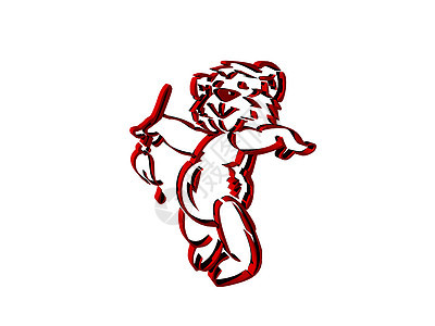 红可爱漫画熊姿势乐趣红色钢笔画背景图片
