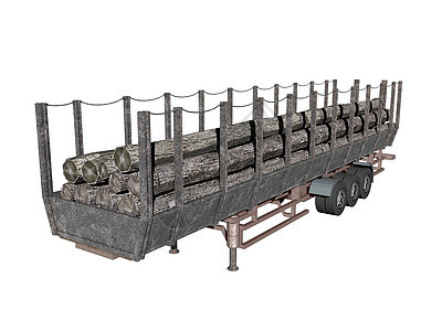 用于原木的长长重型卡车拖车柴油机日志木材装载汽车运输平台运输车绿色车轮图片
