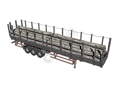 用于原木的长长重型卡车拖车后勤绿色柴油机木材平台运输机动车装载运输车车轮图片