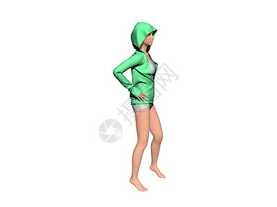 穿着紧身衣的年轻瘦女人裙子毛衣女性小子头发运动鞋绿色女子棕色曲线背景图片