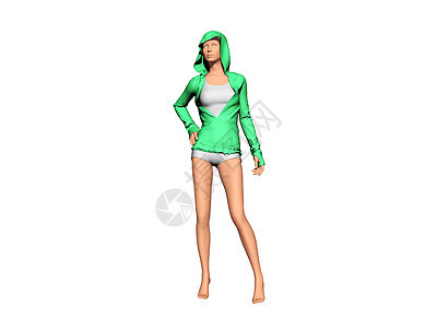 穿着紧身衣的年轻瘦女人女子小子绿色毛衣裙子头发女性曲线棕色运动鞋图片