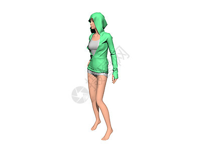 穿着紧身衣的年轻瘦女人女子毛衣小子绿色裙子运动鞋曲线棕色头发女性图片