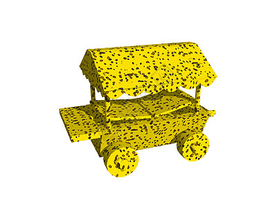 带尖顶屋顶的黄色木制黄木车背景图片
