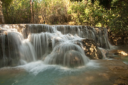 老九四瀑老挝 丛林中著名的瀑布 风景美丽热带例外公园蓝色旅行绿色森林叶子溪流图片