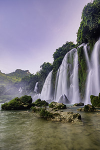 Ban Gioc  越南高邦的德台瀑布热带绿色风景世界水池森林天线库存荒野丛林图片