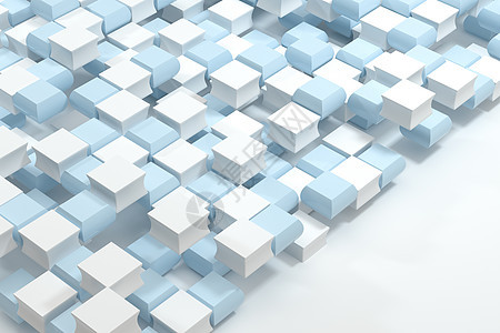 蓝色和白色的立方体背景 3D翻譯创造力几何学玩具产品盒子积木空白多边形正方形渲染背景图片