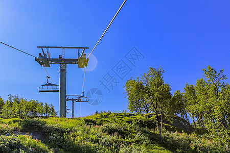 挪威滑雪升降机全景 Hemsedal滑雪中心在Viken的Hemsedalis风景森林铁线山脉旅行运动农村丘陵草地滑雪图片