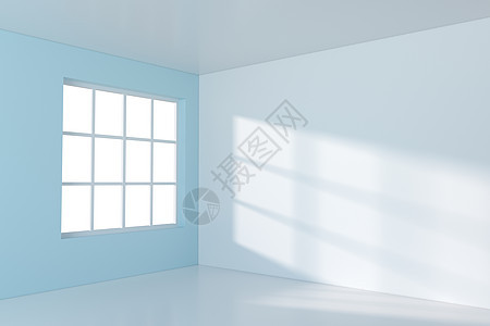 有阳光的白色空房 从窗户出来 3D翻接阴影装饰渲染风格公寓住宅建筑学空白房子房间背景图片
