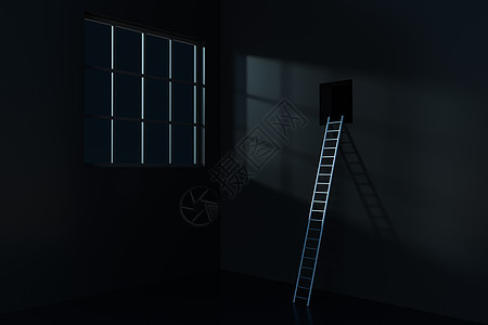 有梯子的概念室 通往外面的3D感应室建筑学出口空白房间创造力进步渲染楼梯监狱公寓图片
