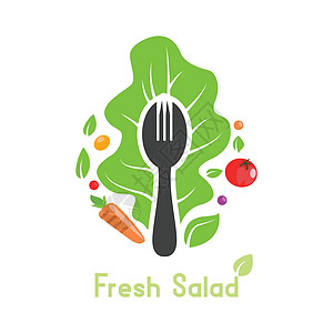 带有沙拉蔬菜装饰标志的叉子 香草 生菜 有机食品 素食或纯素食品 自然餐厅的概念 矢量图可用于健康食品 沙拉吧 菜单 节食等主题图片