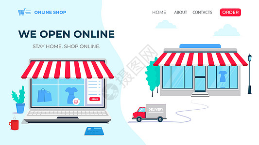 网上购物网络设计店楼和计算机屏幕在线商店 ) (请访问InfoFinland上的插画