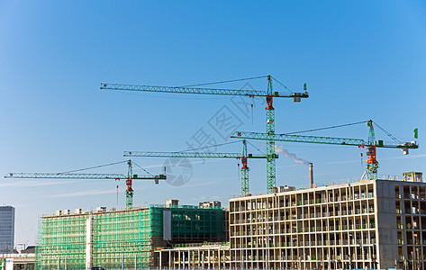 柏林建筑工地脚手架天空水泥白色两极房地产格子商业水平蓝色图片