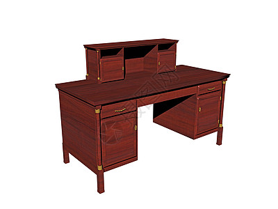 旧的配有椅子的木板办公桌粮食家具实木抽屉棕色桌子办公家具图片