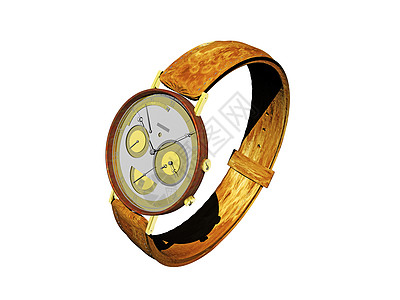 女士手表配皮皮带的金色手表计时表带码表发条拨号棕色背景