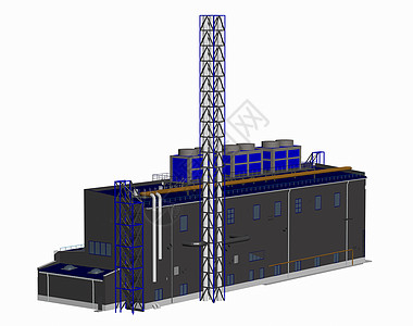 有烟囱的大工厂建筑框架电缆通风蓝色采光大厅公司格栅背景图片