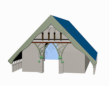 营地的大型帐篷住宅区公寓出租酒店前院建筑蓝色屋顶绿化背景图片