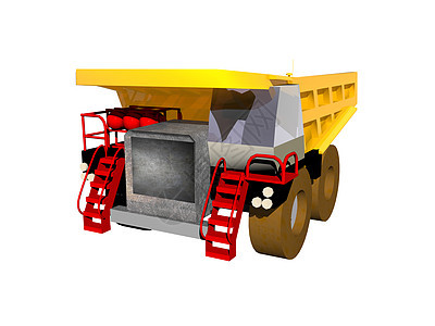 采石场装有红色梯子的黄黄色倾卸卡车卡车床运输出租车后勤巨人垃圾车车轮摩托车矿业黄色图片