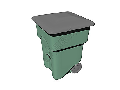 绿色垃圾桶盖和车轮把手金属废物处理残余垃圾桶垃圾箱图片