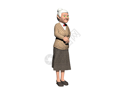 老奶奶穿着羊毛衣和衣服裙子开襟衫拖鞋女士奶奶祖母白发领结白色头发背景图片