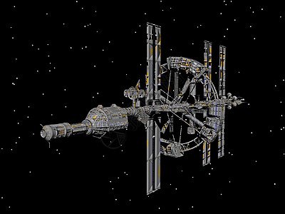 未来派空间站在太空中盘旋运输飞船漫画星舰力学技术金属图片