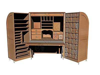 整个办公室的海外木制手提箱包装滚轮柜折叠桌运输抽屉案件铰链家具棕色车厢图片