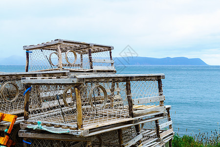 布列顿角白点的龙虾陷阱钓鱼新星海鲜海洋村庄旅行崎岖旅游海岸线风景图片