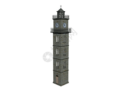 带有窗户的高石塔塔钟栏杆钟楼高耸建筑背景图片