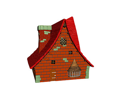 红色红卡通屋 屋顶铺满了天花板栅栏住宅卡通片树木房子漫画结构建筑度假小屋图片